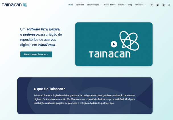 Imagem da tela inicial do site da Plataforma Tainacan